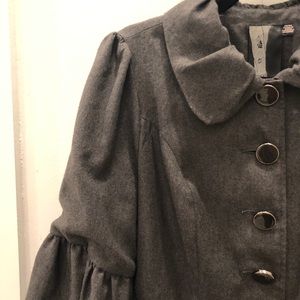 Forever 21 Twist Gray Puff-Sleeve Button Pea Coat